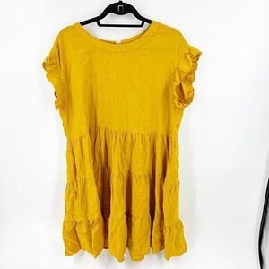 ✅ ADYSON PARKER Linen Tiered Shift‎ Dress MUSTARD YELLOW SIZE MEDIUM